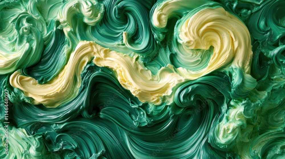 Aufkleber Abstract swirling patterns in green and yellow create a dynamic visual texture.