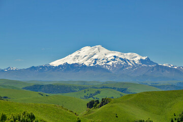 Elbrus in the morning haze. Kabardino-Balkaria. The Caucasus