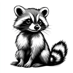Obraz premium A cute, stylized black and white illustration of a raccoon sitting.