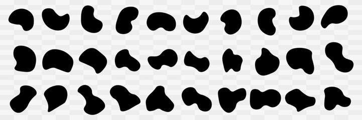 Random blob circles silhouette icon set. An arrangement of black organic shapes. Isolated on a white background. Pebble, drops and stone silhouettes. eps10   55