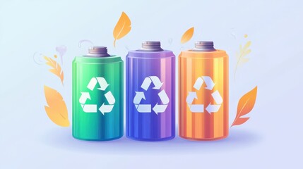 Obraz premium Recyclable accumulator, electric energy power source ecological utilization. Eco battery, safety battery, battery recycling metaphors. Vector isolated concept metaphor illustrations.