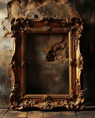 Gilded Antique Frame with Grunge Canvas Background