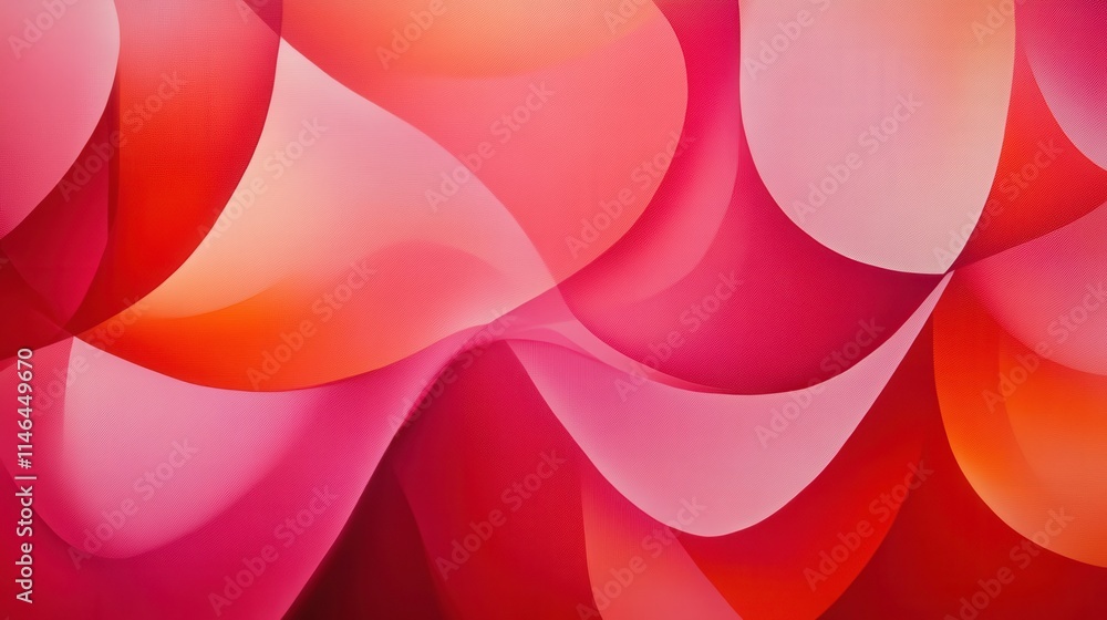 Poster abstract wavy design in shades of red and pink with soft curves offering a warm and inviting atmosph