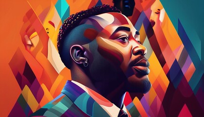 Black History Month colorful abstract illustration of Diverse representations of African-American across different fields