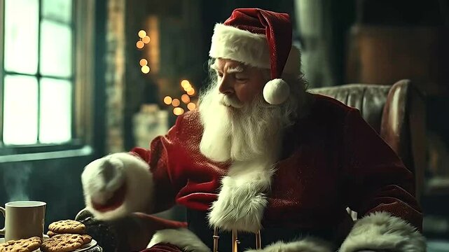 anta Claus eating cookies, christmas, winter, cookies