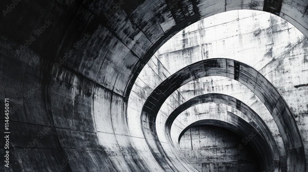 Leinwandbilder abstract view of a spiraling concrete tunnel with smooth curves and shadows.