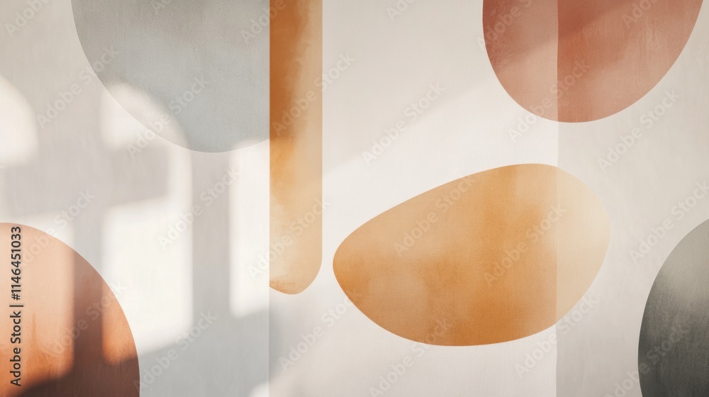Poster Abstract wall design featuring soft shapes in warm colors, creating a modern aesthetic.