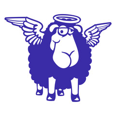 Black Sheep Angel Wings Heaven Halo Holy Flying Design Lover Art Vector Illustration Card T-Shirt Poster Sticker Graphic Print Decorative Drawing Isolated Logo Decoration Symbol Creative Cool Style
