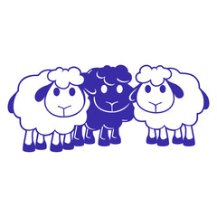 Black Sheep 3 Small Friends Team Crew Sheep Cute Design Lover Art Vector Illustration Card T-Shirt Poster Sticker Graphic Print Decorative Drawing Isolated Logo Decoration Symbol Creative Cool Style
