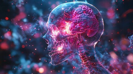 Holographic anatomy breakdown showcasing internal organs skeletal structures and visceral tissues illuminated by vibrant lights in a digital visualization