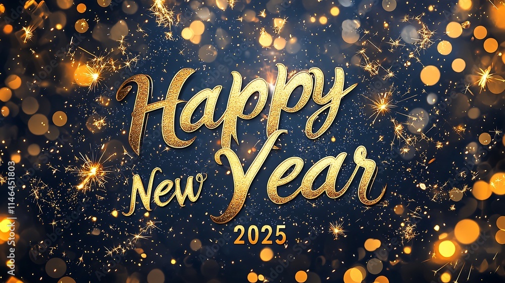 Poster luxurious and elegant golden sparkler light patterns with soft bokeh effect on a clean panel backgro