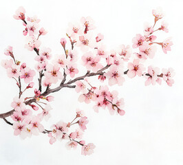 Obraz premium Soft pink branches of cherry blossoms on a white background.