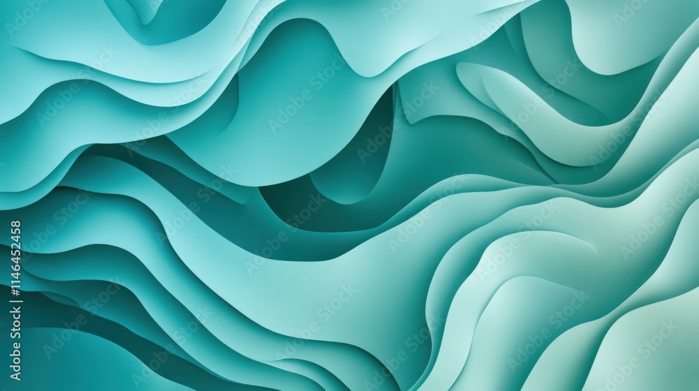 Poster abstract waves in shades of turquoise create a serene, flowing texture.