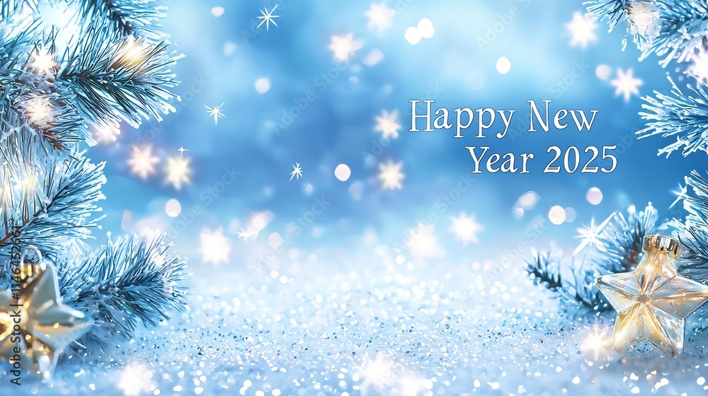 Poster pastel blue and white backdrop with soft glowing sparkles featuring a prominent blank area for addit