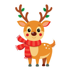 vector jolly cartoon reindeer with a red nose and festive
