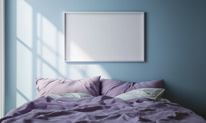Mockup of empty frame, modern design, mockup to advertise pictures, bedroom