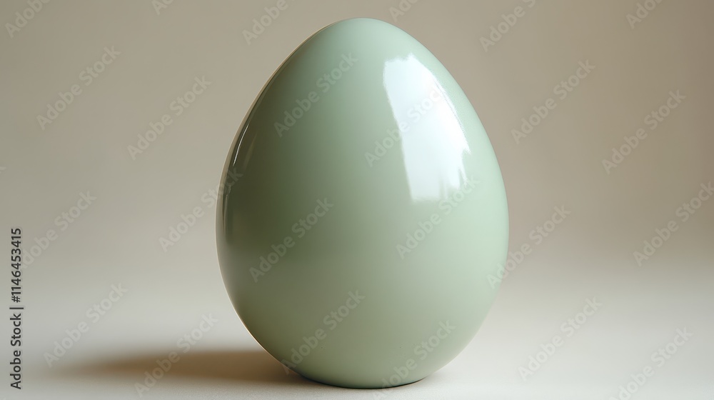 Poster pastel green egg resting on a smooth white surface in a minimalistic setting