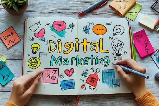 Digital Marketing Brainstorming Session in a Notebook