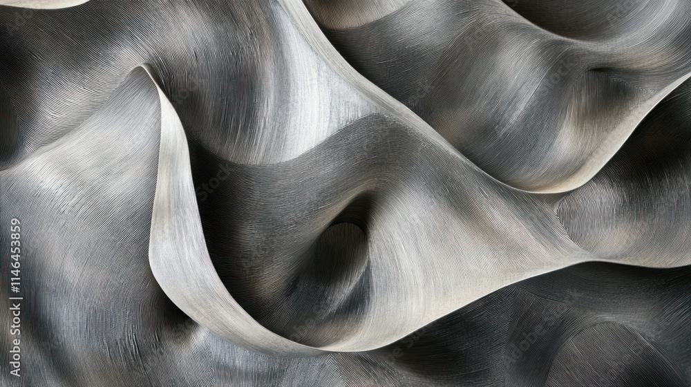 Poster abstract waves of smooth, flowing textures in monochrome tones.