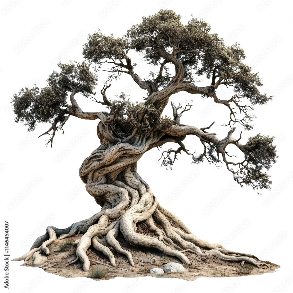 Poster ancient tree with twisted branches and roots