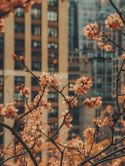 Minimalism, City View Close Up, Blooming Spring, Buildings Beautiful Cityscape, Urban View, Beautiful Architecture