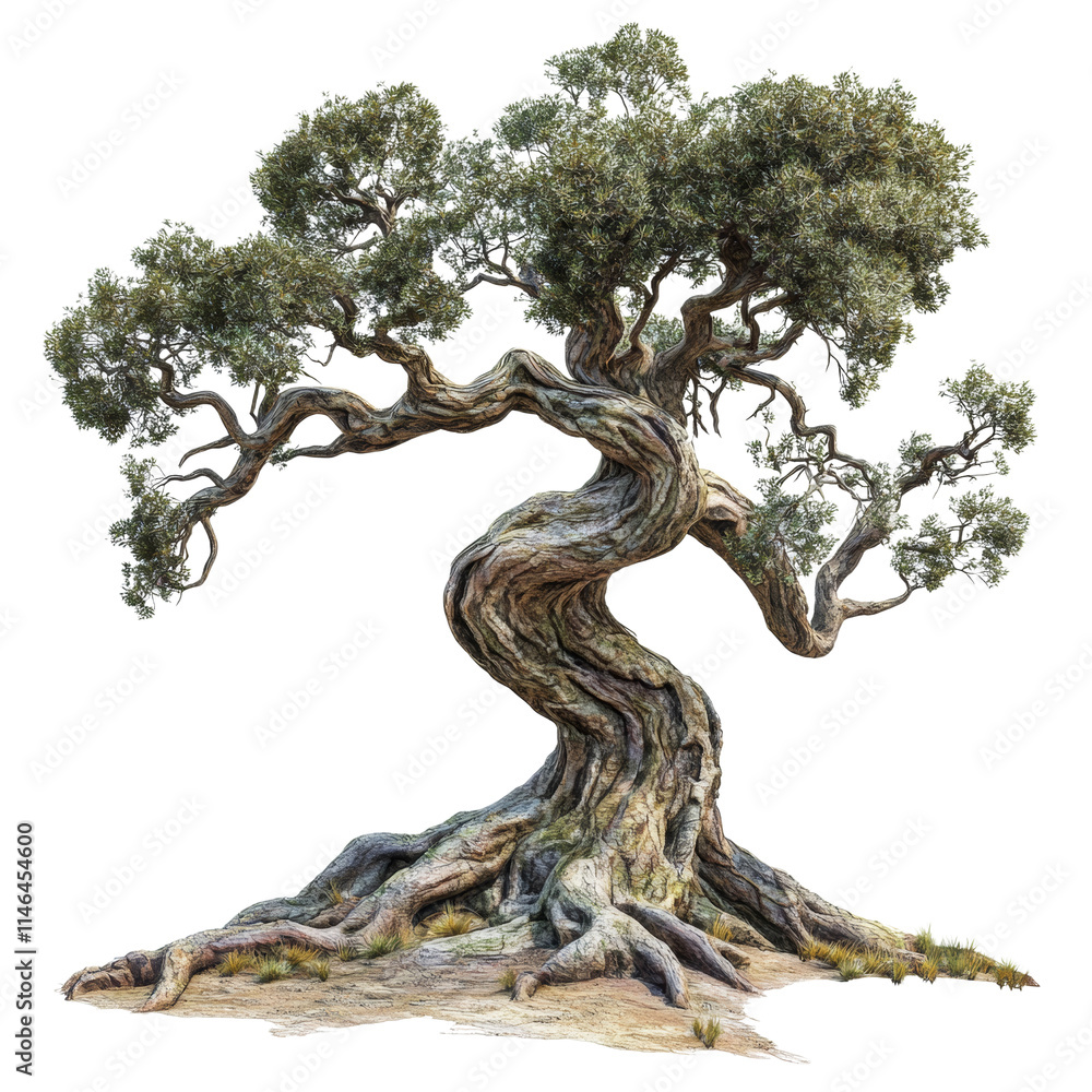 Poster ancient tree with twisted branches and roots