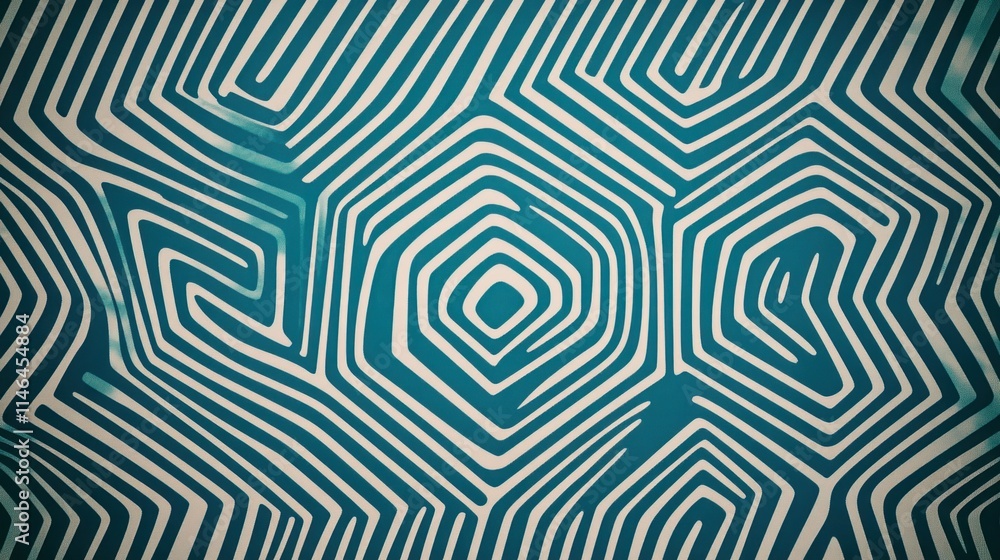 Poster Abstract wavy lines create a dynamic pattern in teal and cream.