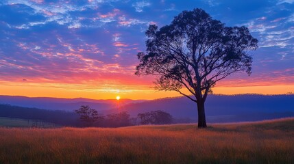 Breathtaking sunrise paints the sky with vibrant colors over serene landscape