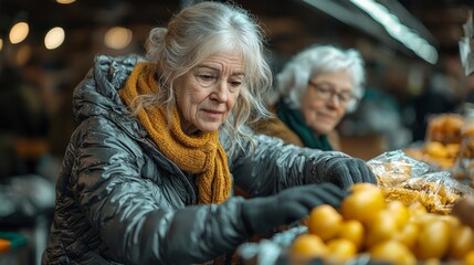 Senior Woman Shopping for Citrus Fruits Realistic Photo