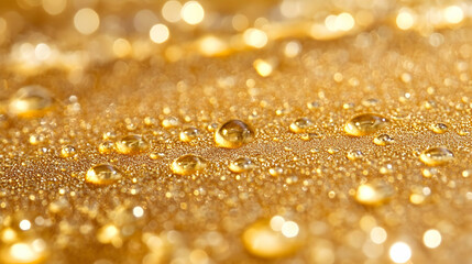 Fototapeta premium Golden Abstract Background with Water Droplets