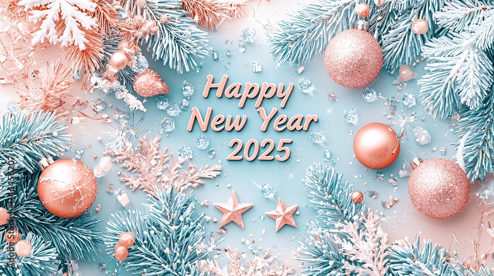 Poster whimsical and modern pastel 3d new year design featuring light peach and mint tones sparkling accent