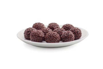 Brazilian brigadeiros on plate on a transparent background