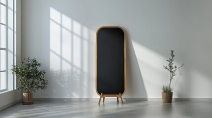 Mockup of a standee board in a modern indoor space with natural light setting