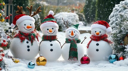 Obraz premium Joyful Christmas Snowman Family full with decorated