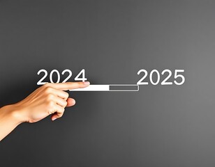 Hand Pointing to 2025 on a Blackboard: A hand reaches out from the darkness, its finger poised over the number 2025 on a black chalkboard. The gesture speaks volumes about progress, anticipation.