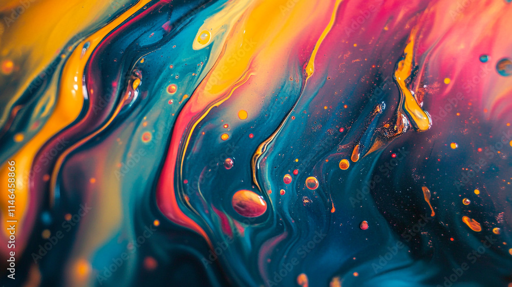 Poster vibrant swirl of paint colors blending in abstract patterns.