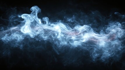 Abstract blue smoke wave on black.