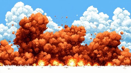 retro game pixel art 8 bit bangs and explosions. Atomic boom. Alpha channel. 90 s style , isolated on white background,  , copy space, copy space for text,