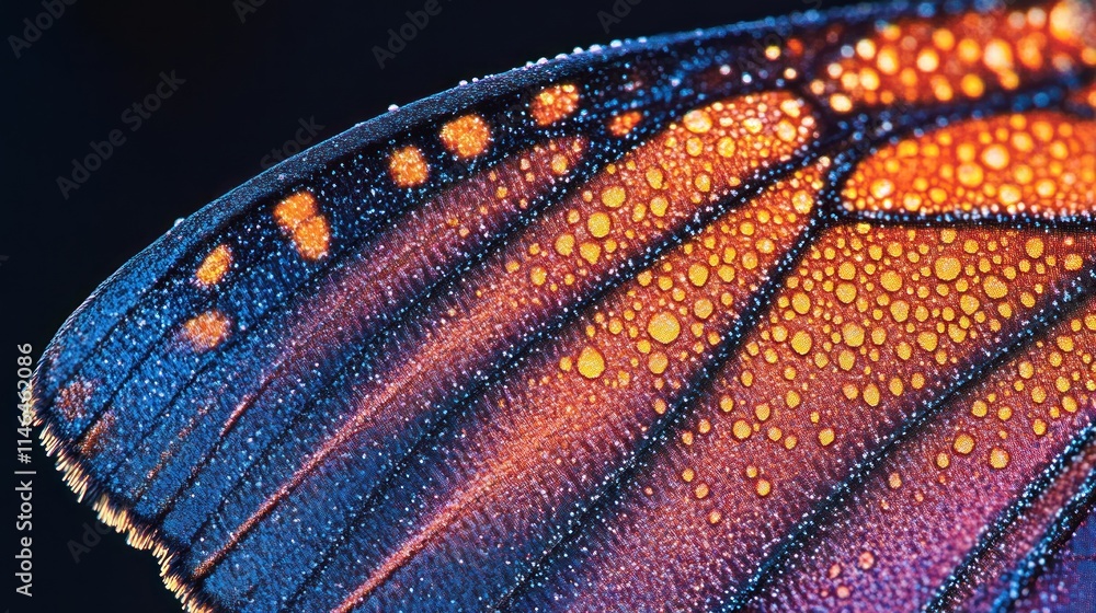 Poster close-up of a butterfly wing showcasing intricate patterns and vibrant colors.