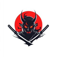Fototapeta premium A stylized illustration of a fierce oni samurai engulfed in flames.