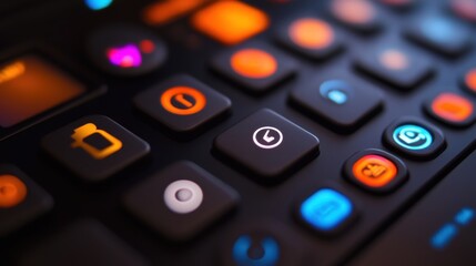 Obraz premium Close-up of a colorful control panel with various buttons for electronic devices.