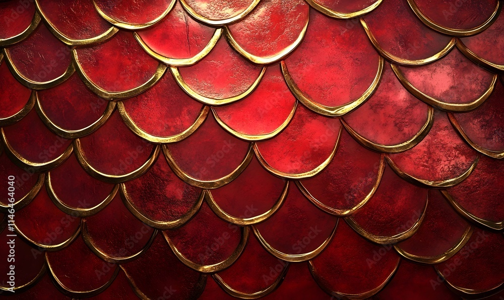 Poster red scales pattern with gold trim.