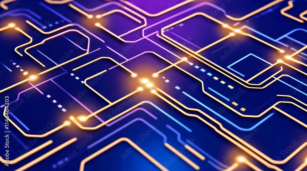 Poster abstract circuit board design glowing lines and nodes