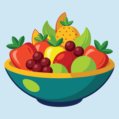 large bowl filled with fruits vector illustration