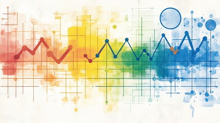 Fototapeta premium Abstract Data Visualization Colorful Growth Charts and Network