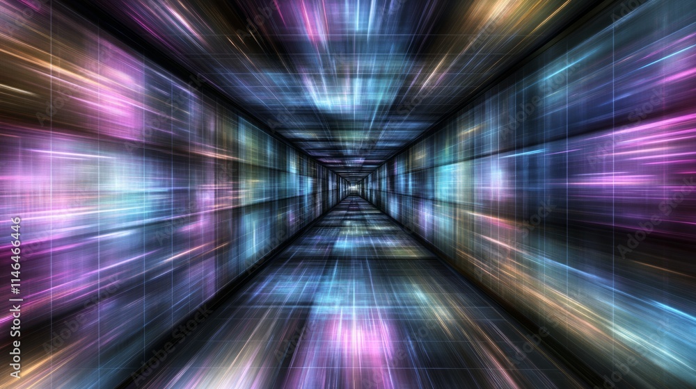 Poster abstract digital corridor of light and data streams