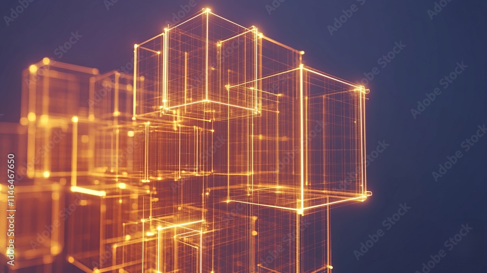 Poster abstract digital network structure glowing cubes and lines