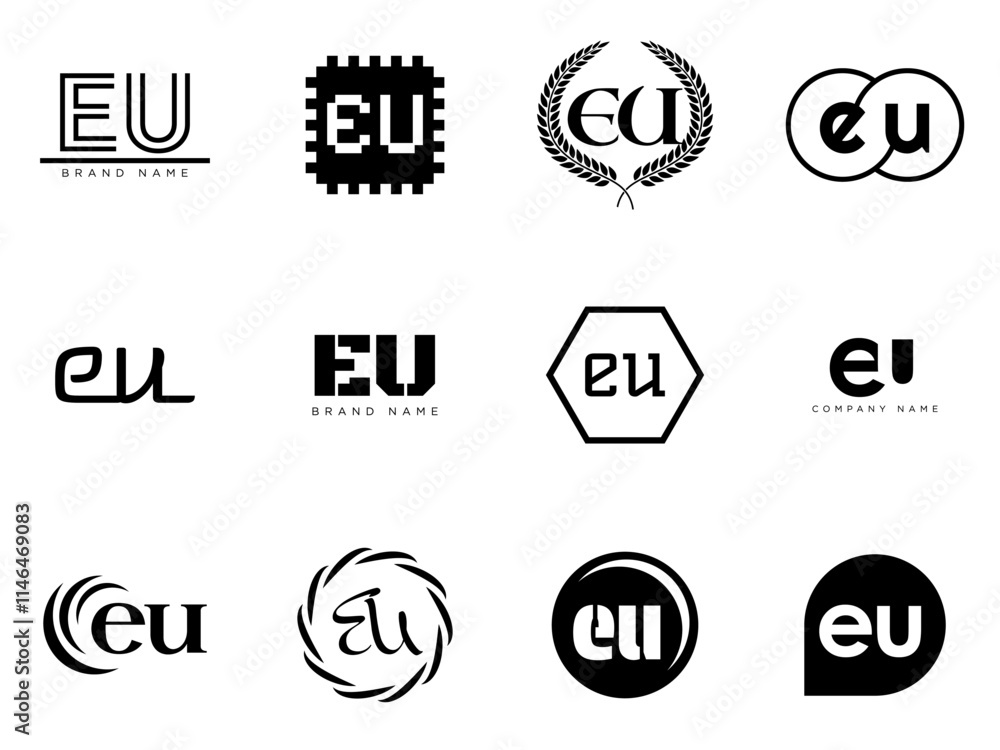 Fototapete eu logo company template. letter e and u logotype. set different classic serif lettering and modern 