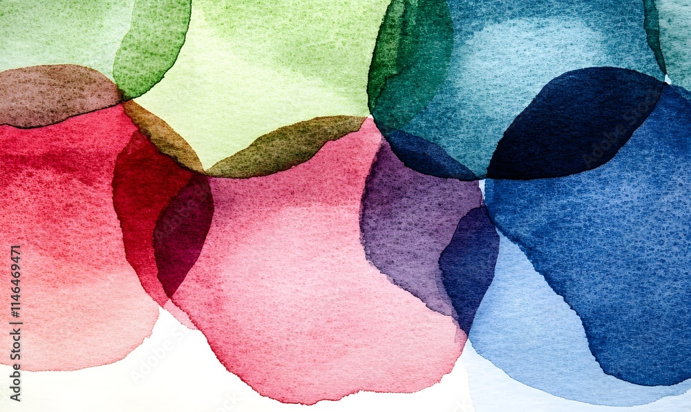 Poster abstract watercolor circles with varying colors overlap each other.