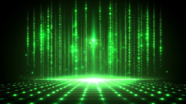 Abstract Green Digital Data Stream Background